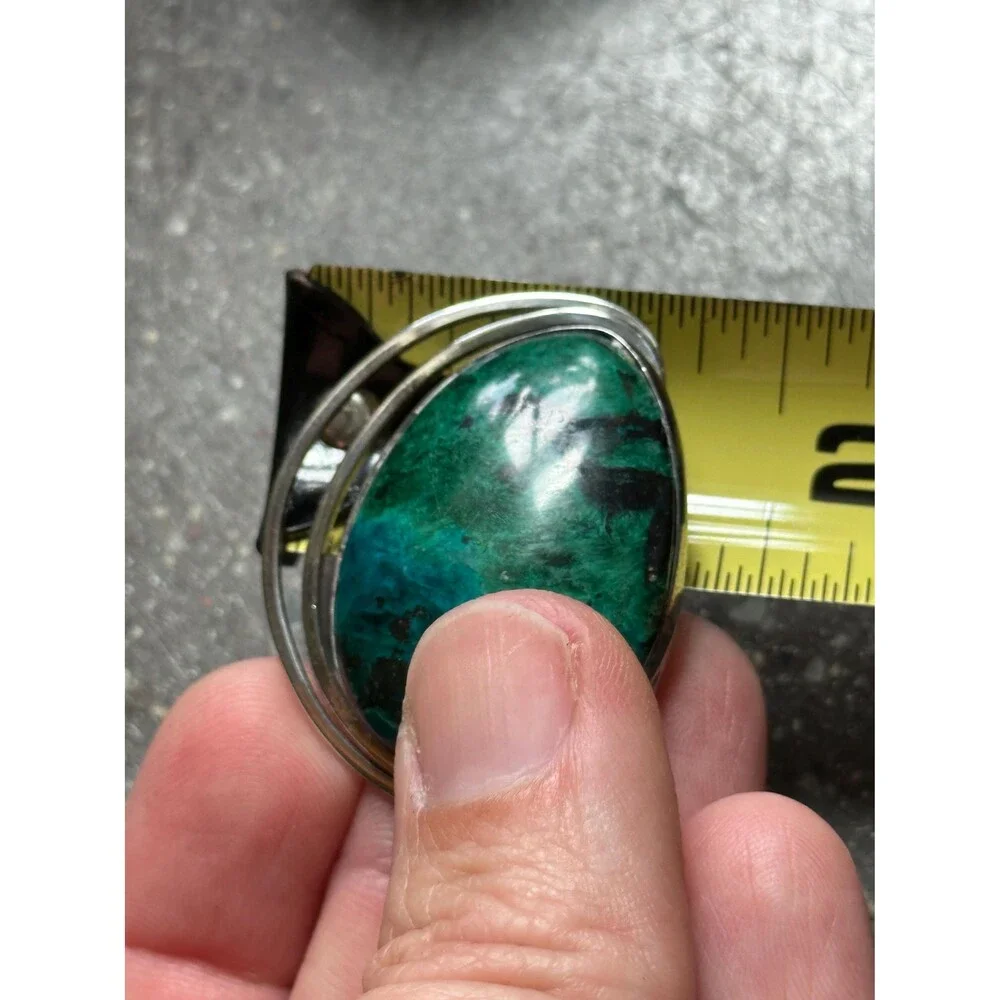 Vintage Israeli 925 Sterling Silver Brooch Pendant – Blue Green Chrysocolla Eila